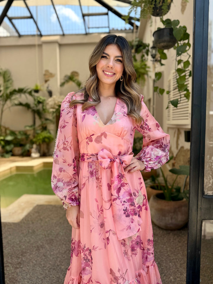 Maxivestido durazno flores