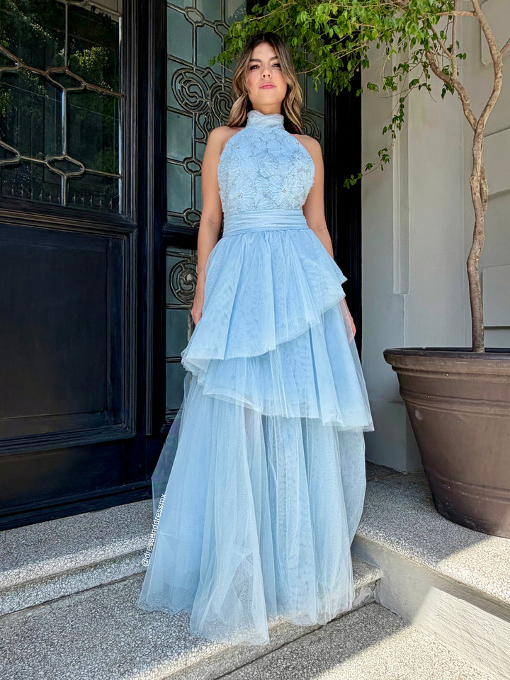 Vestido tul babyblue bordado