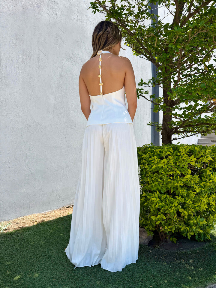 Conjunto blusa y pantalón tableado