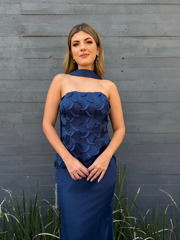 Vestido navy satin