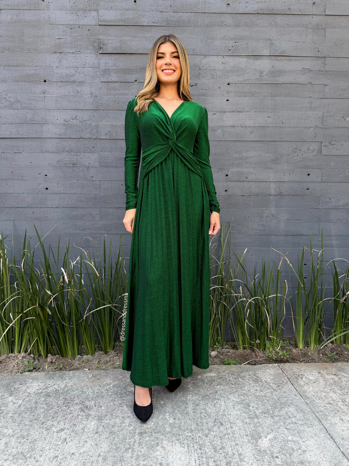Vestido verde brillos