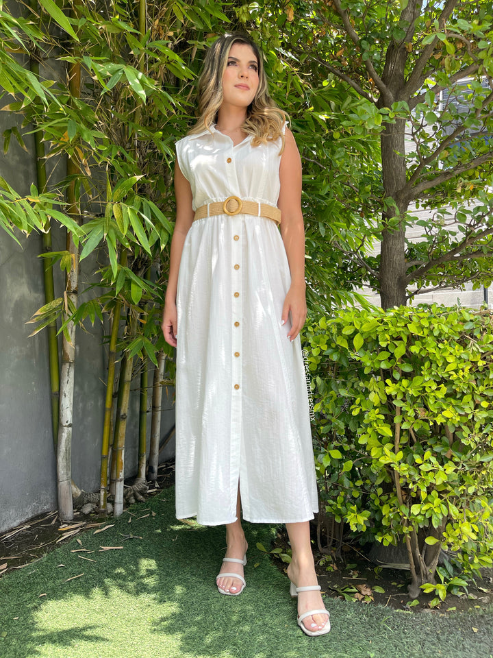 Vestido blanco cinto cafecito