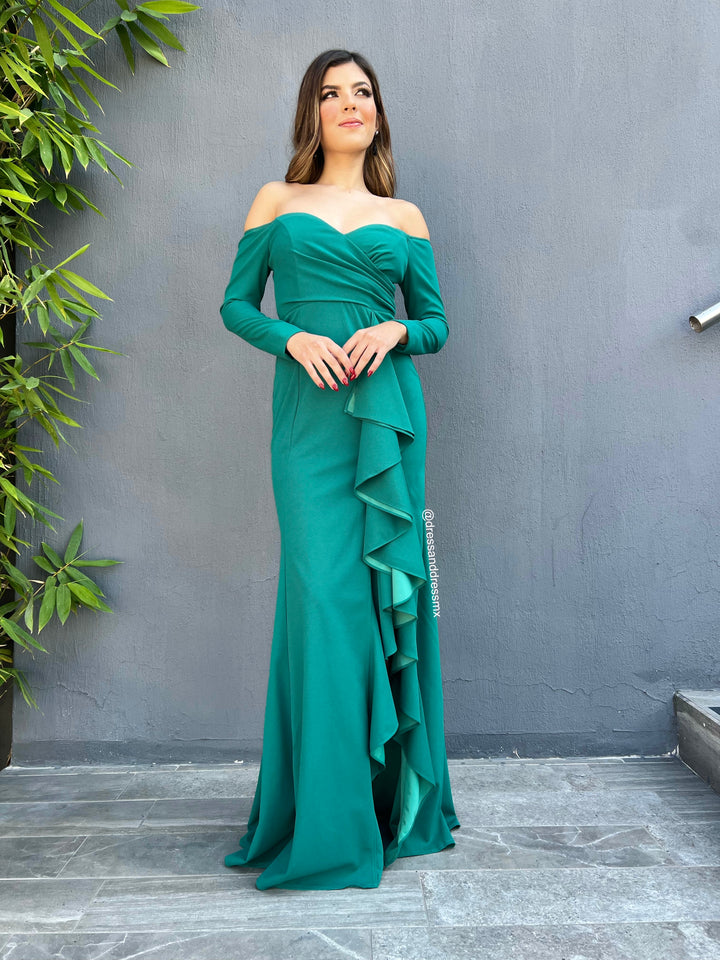 Vestido verde volantes