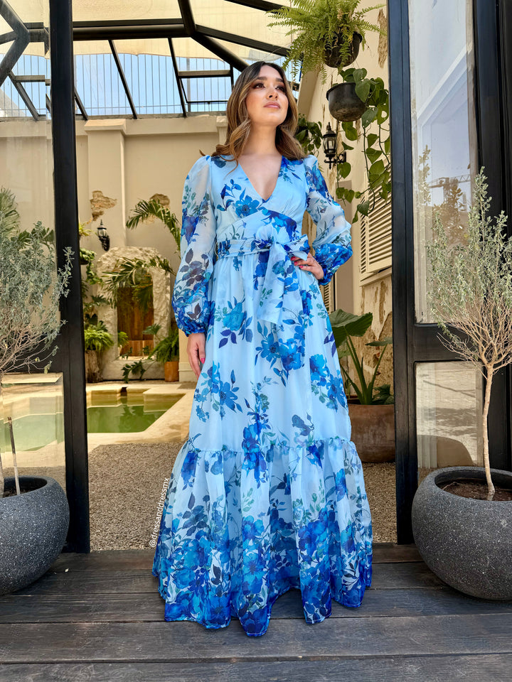 Maxivestido azul flores