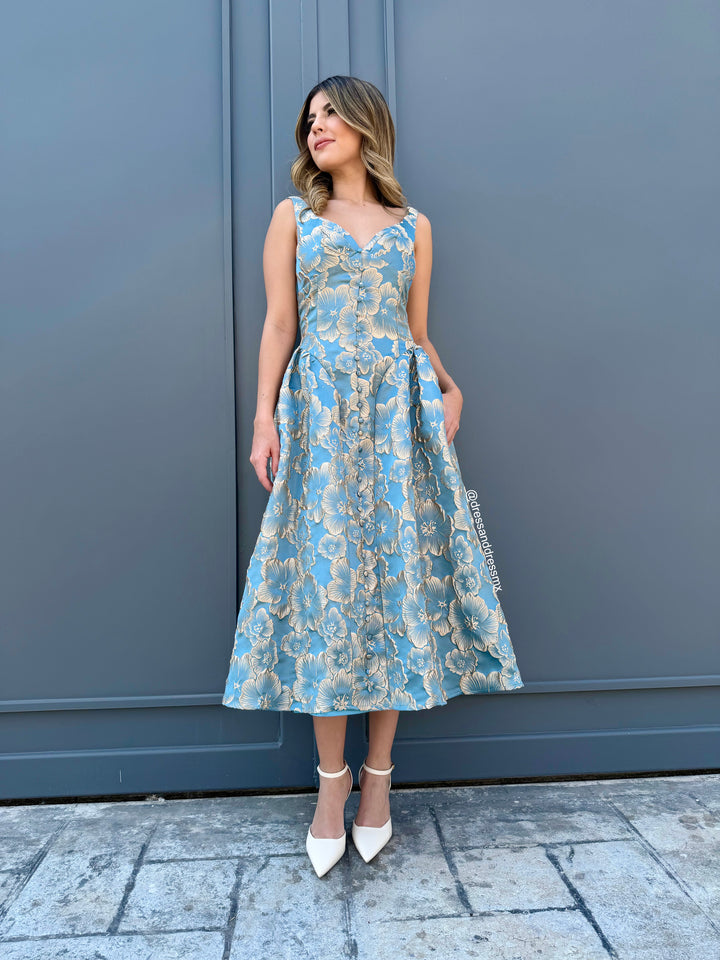 Vestido azulito con dorado