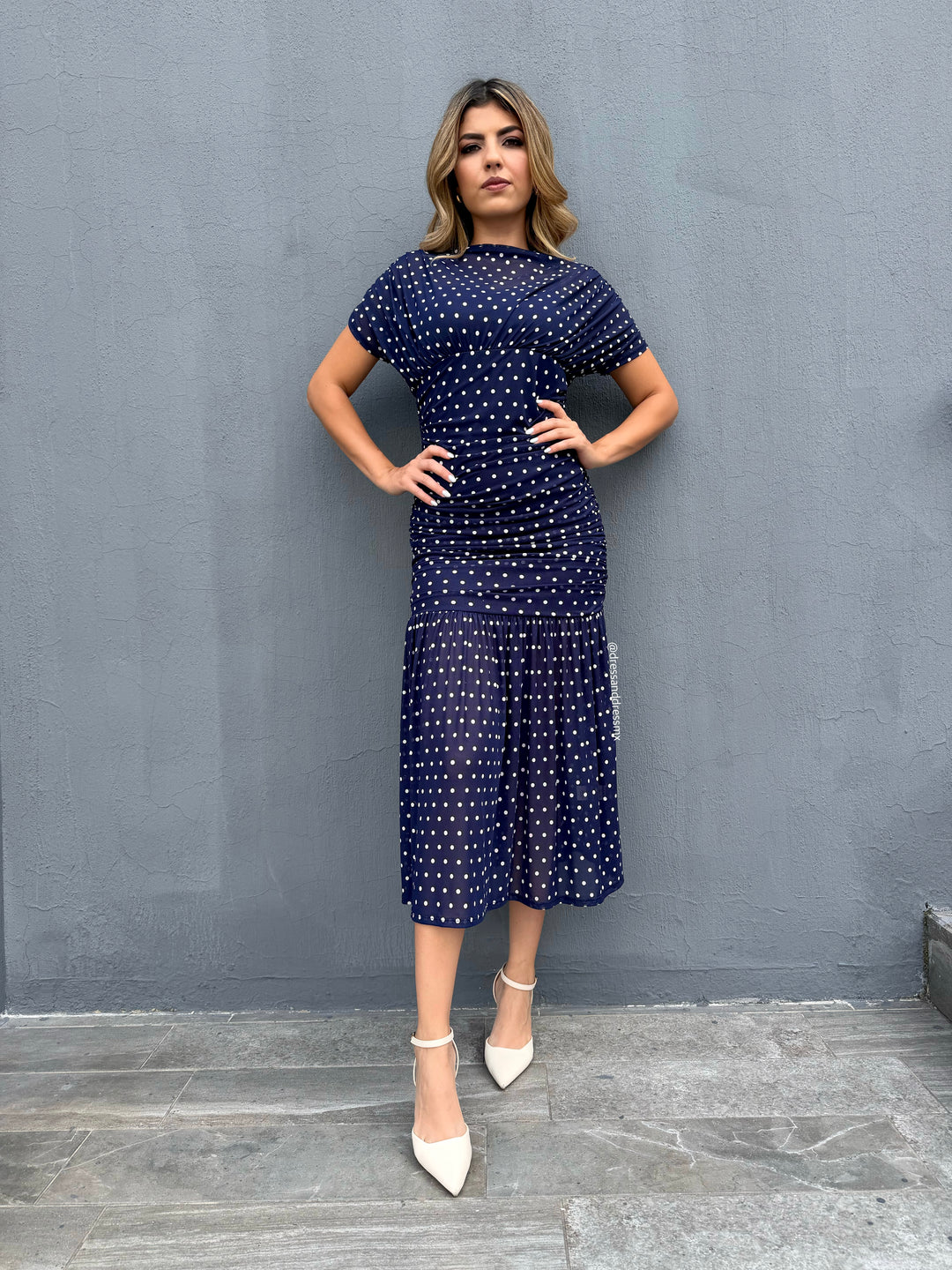 Vestido navy polkadot