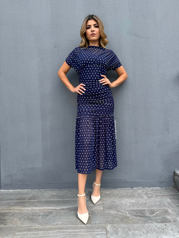 Vestido navy polkadot