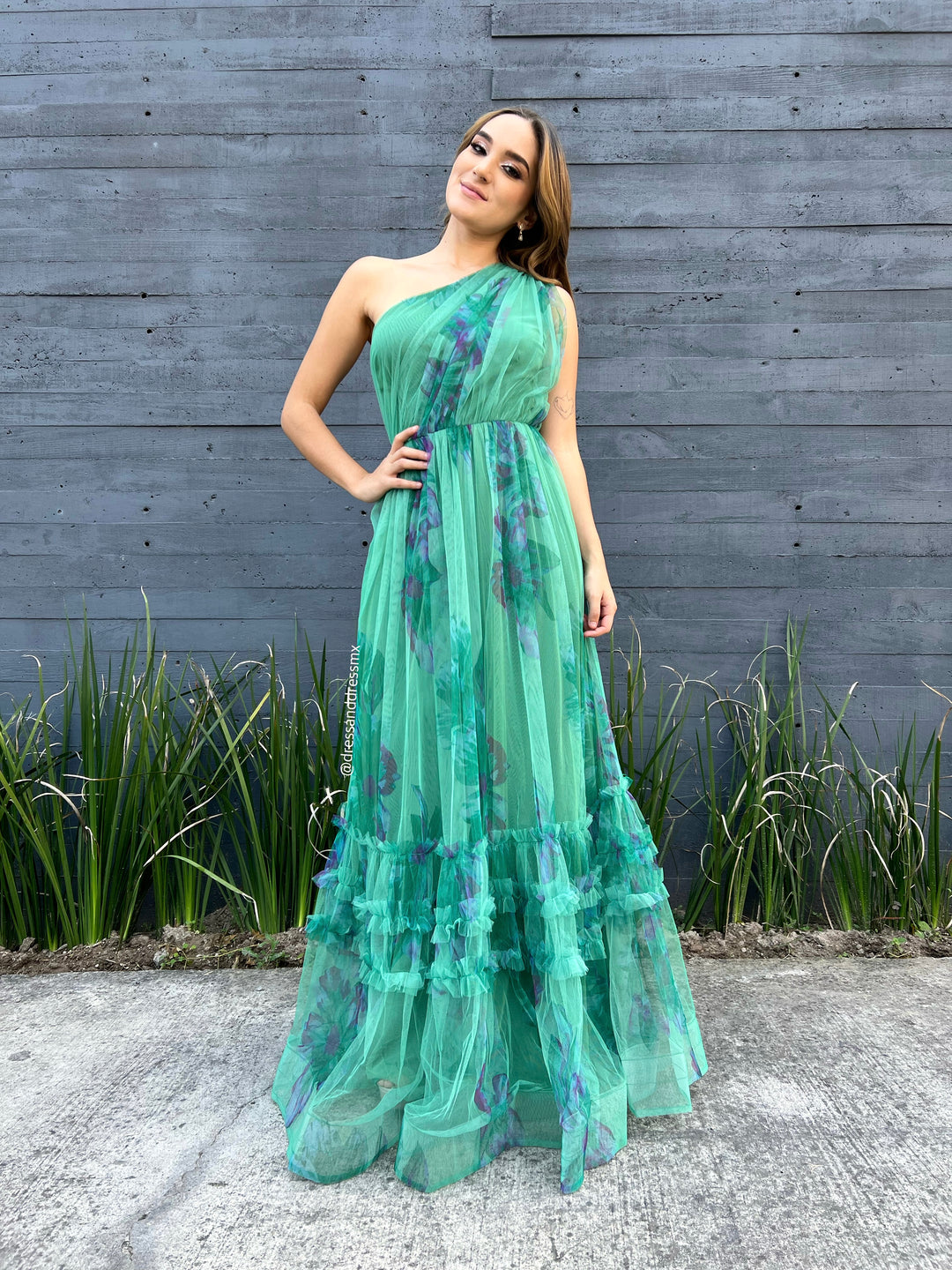 Vestido verde estampado un tirante