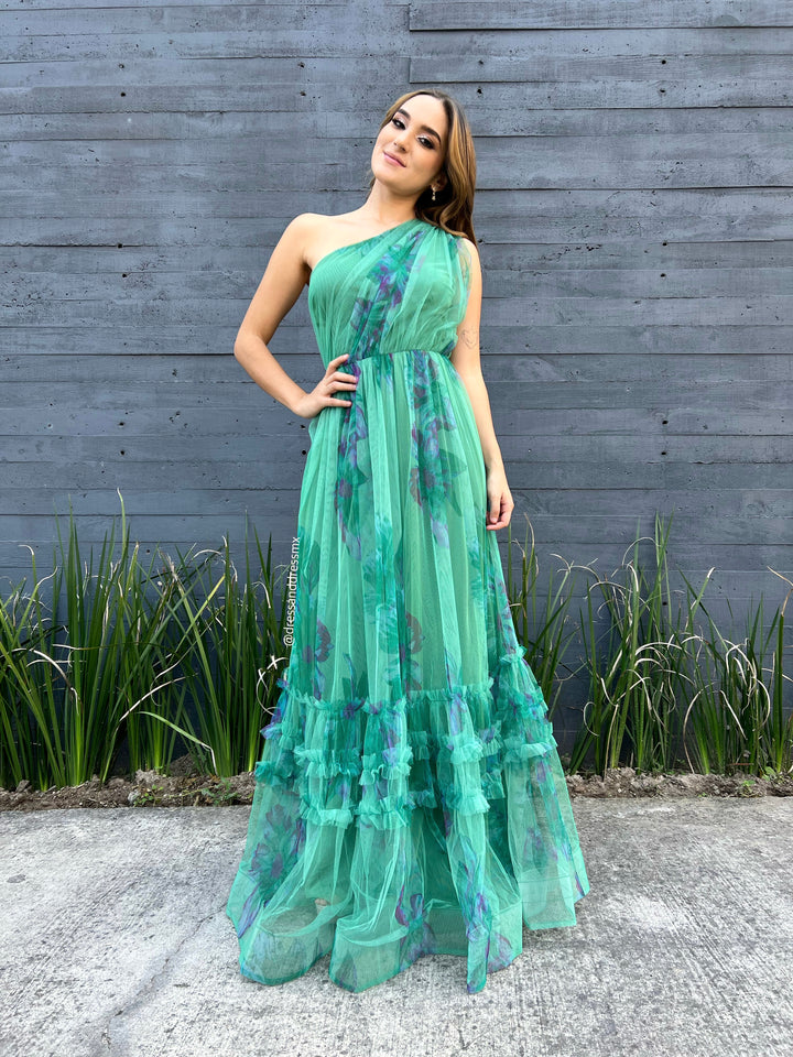 Vestido verde estampado un tirante