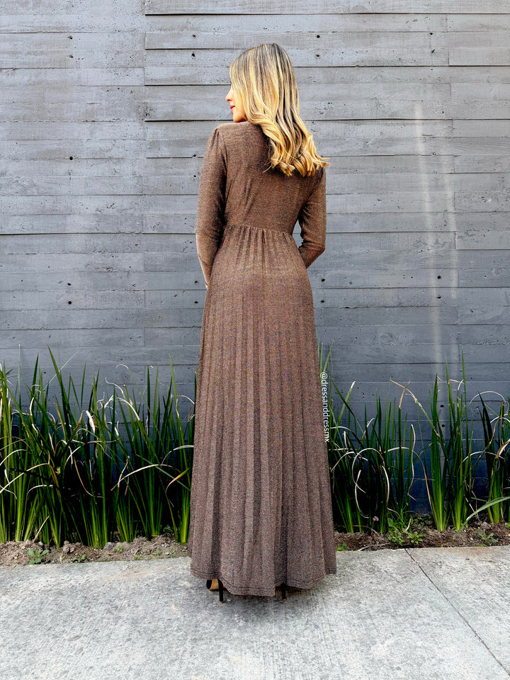 Vestido bronce brillos