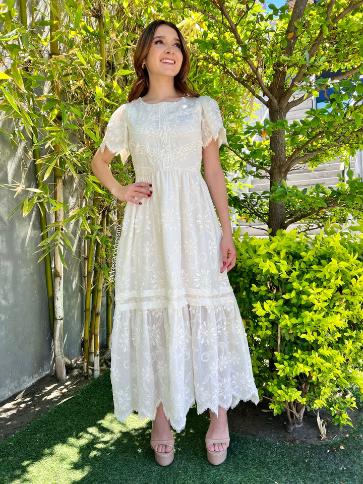 Vestido ivory manguita midi