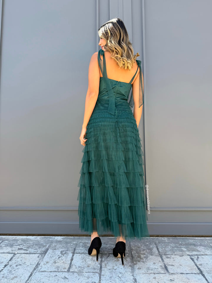Vestido verde midi tul
