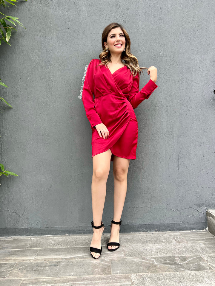 Vestido rojo satin drapeado
