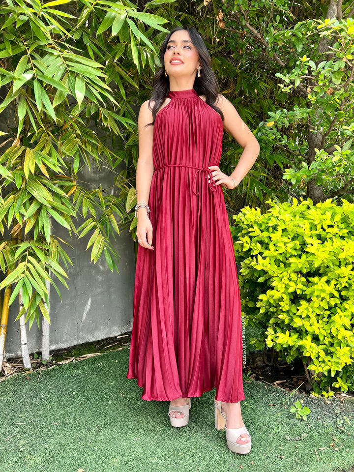 Vestido midi tableado vino