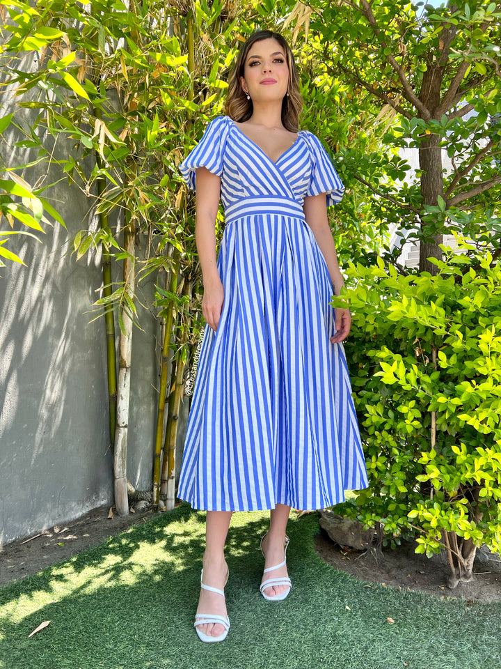 Vestido midi rayas azules
