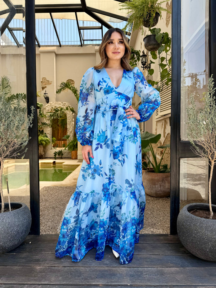Maxivestido azul flores