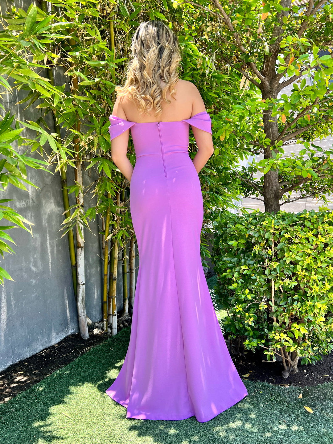 Vestido lila drapeado cintura