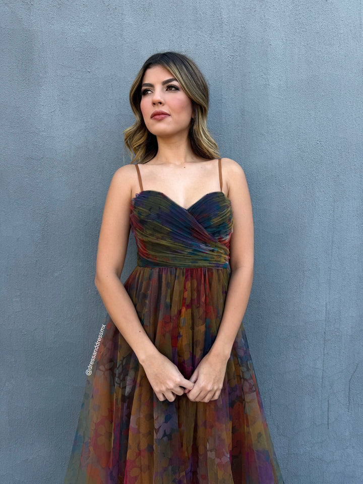 Vestido tul estampado verde