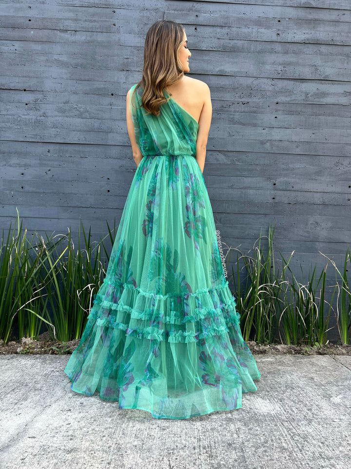 Vestido verde estampado un tirante