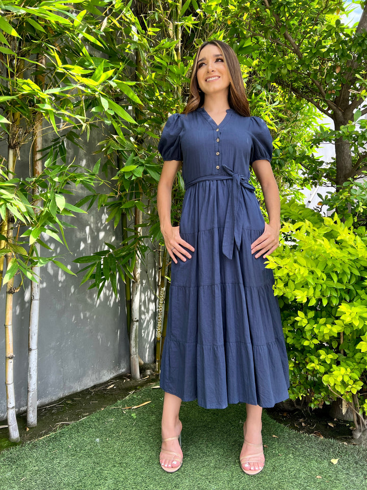 Vestido azul marino midi