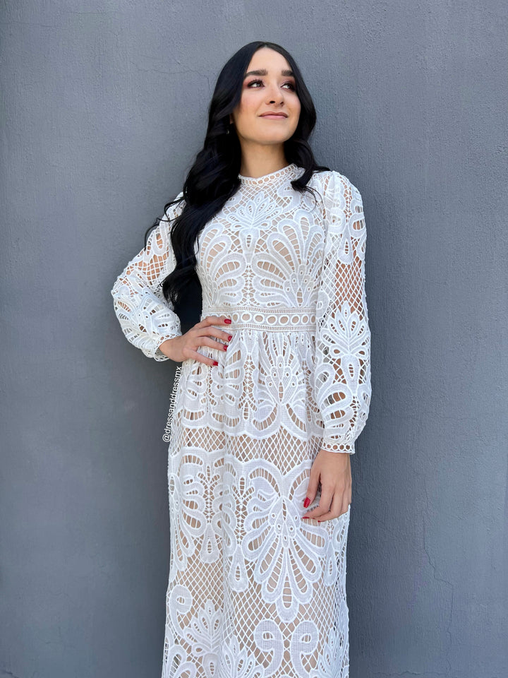 Vestido ivory crochet manga