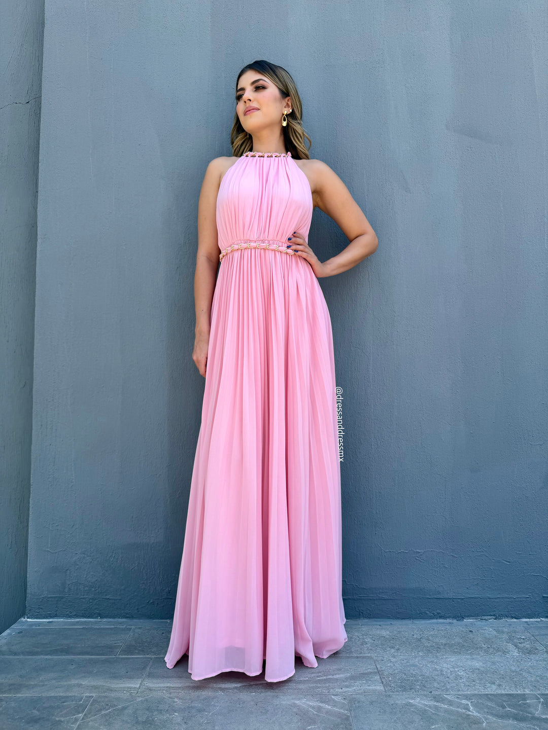 Vestido tableado rosa