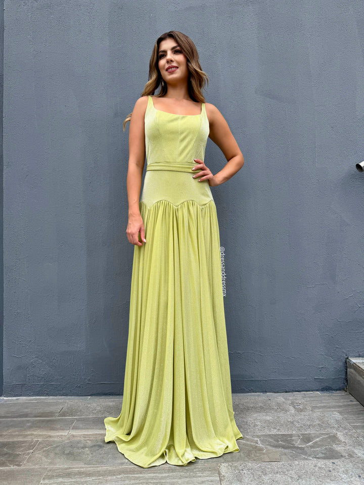 Vestido verde brillos