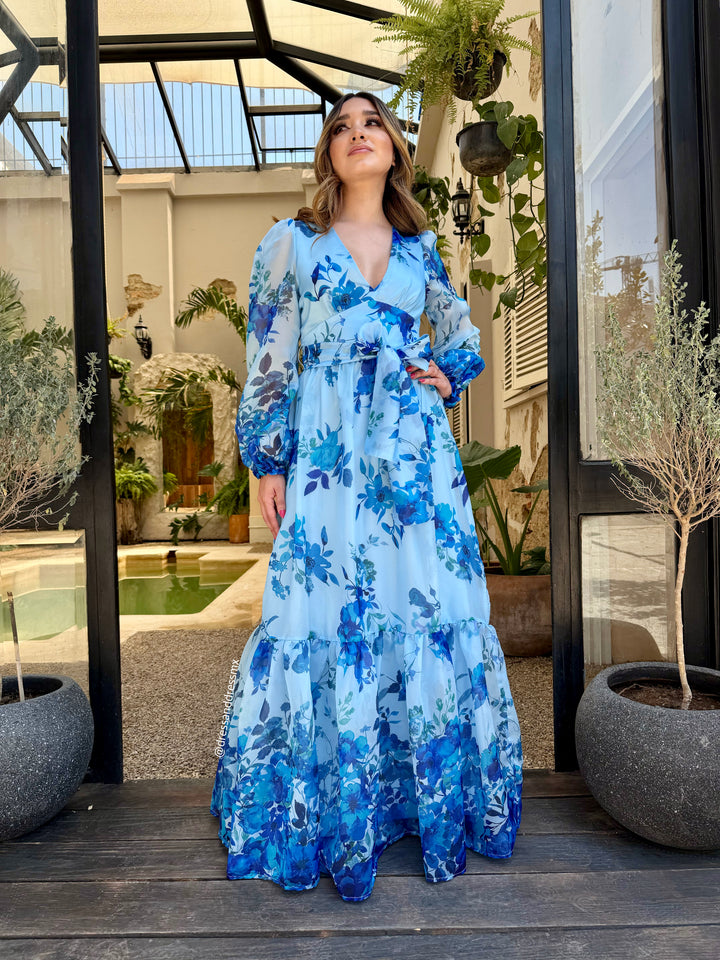 Maxivestido azul flores