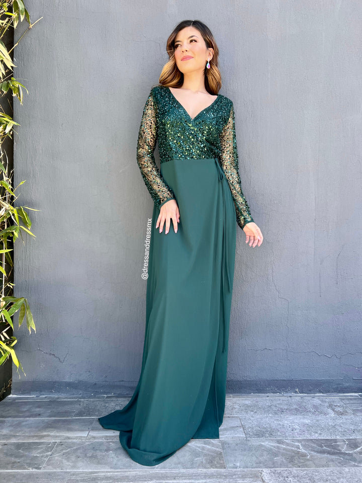 Vestido verde lentejuelas