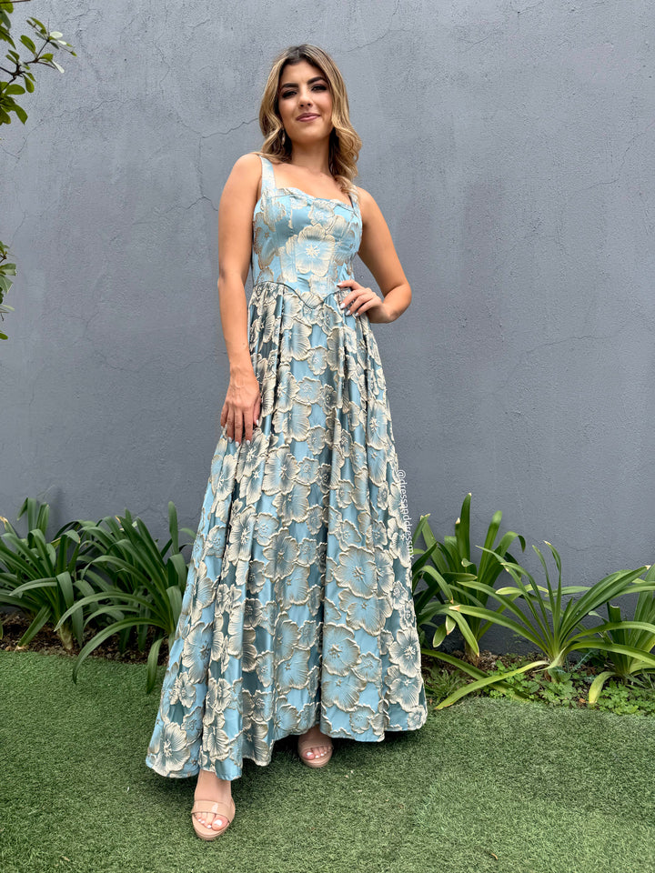 Vestido azul con dorado