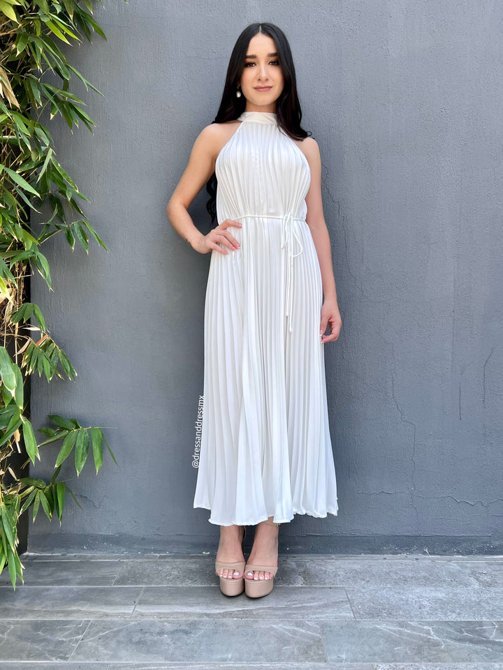 Vestido tableado blanco midi
