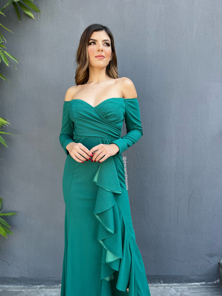 Vestido verde volantes