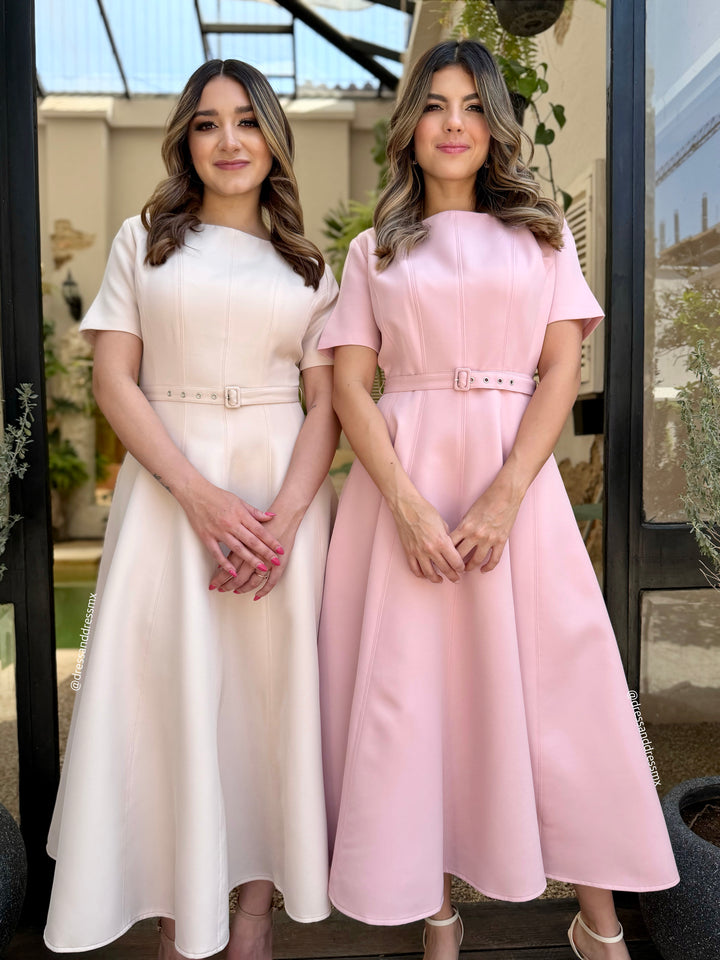 Vestido midi línea A light beige