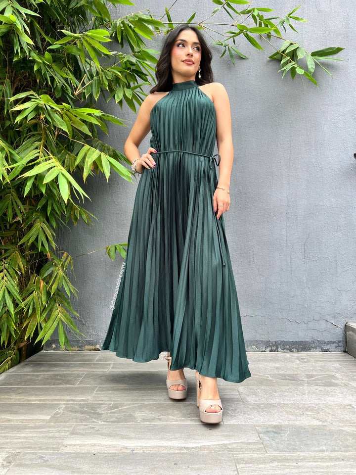Vestido midi tableado verde