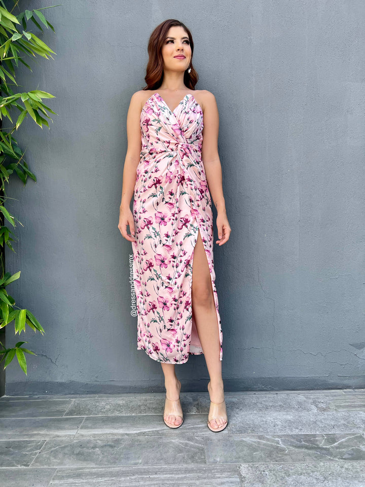 Vestido strapless flores rositas