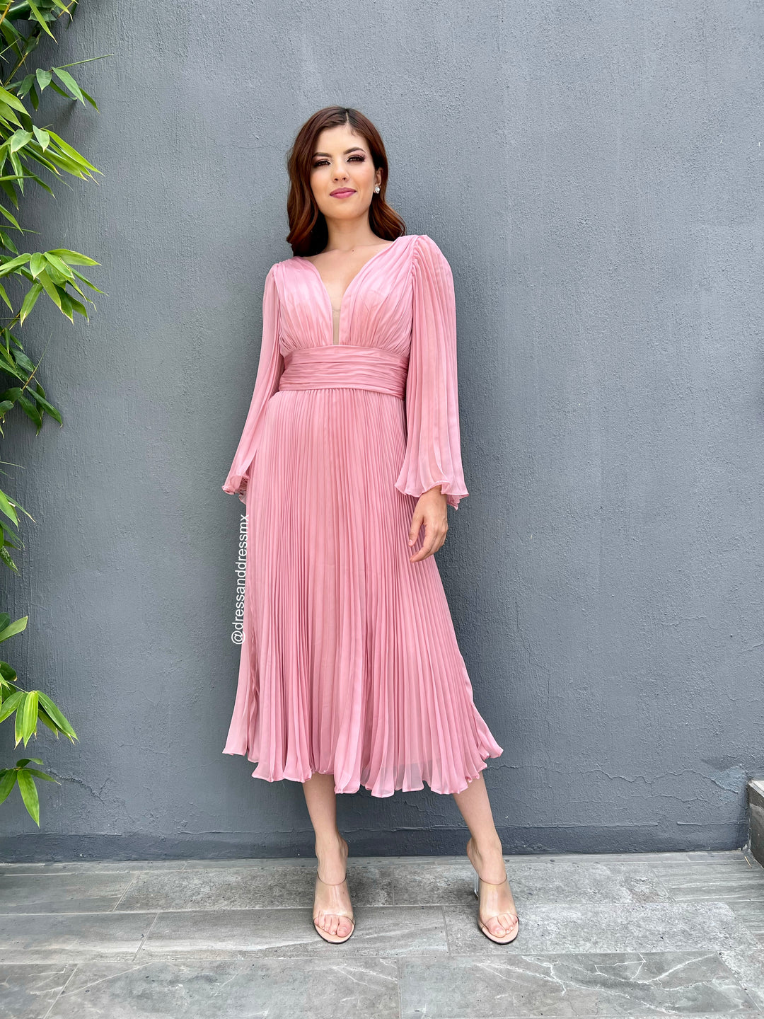 Vestido rosita tableado midi