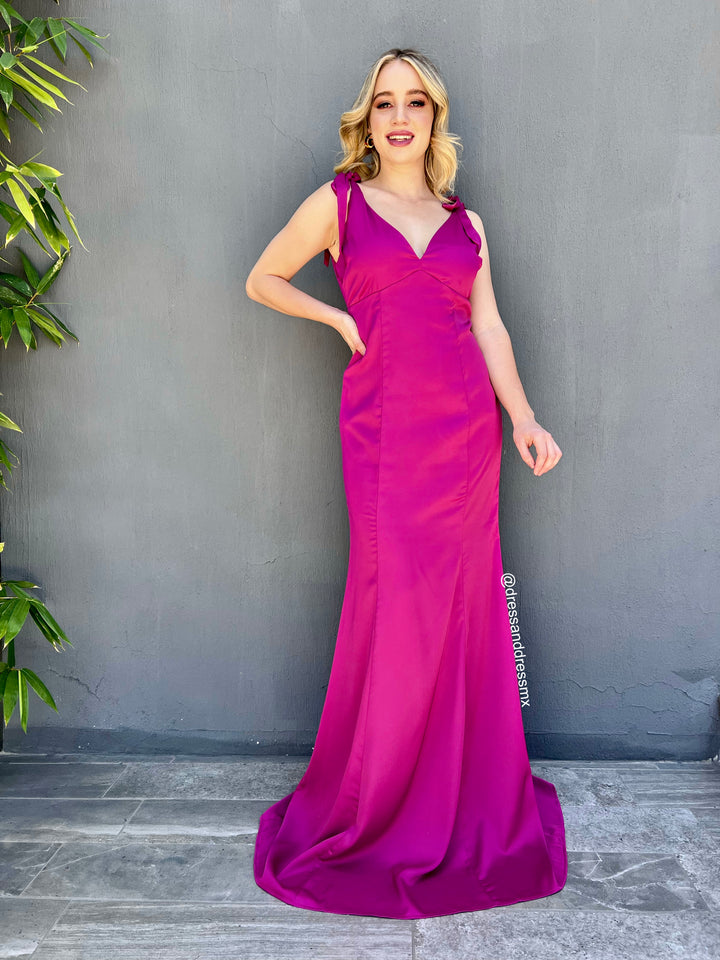 Vestido bugambilia moños hombros