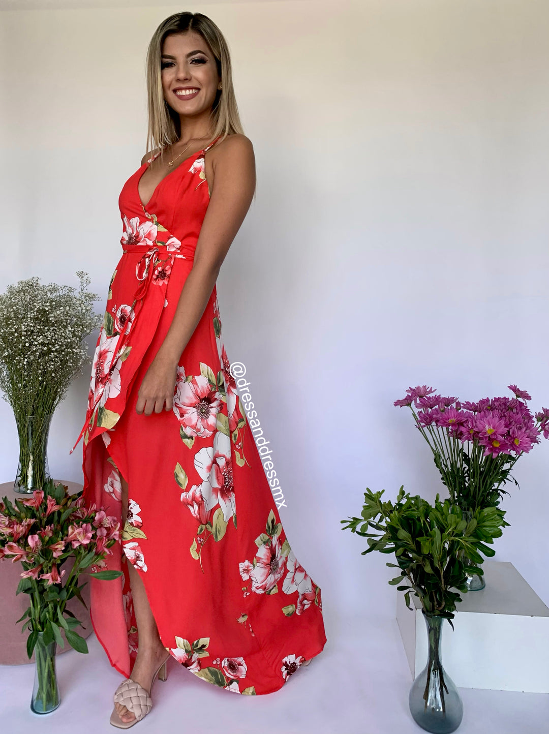 VESTIDO CORAL TIRANTES