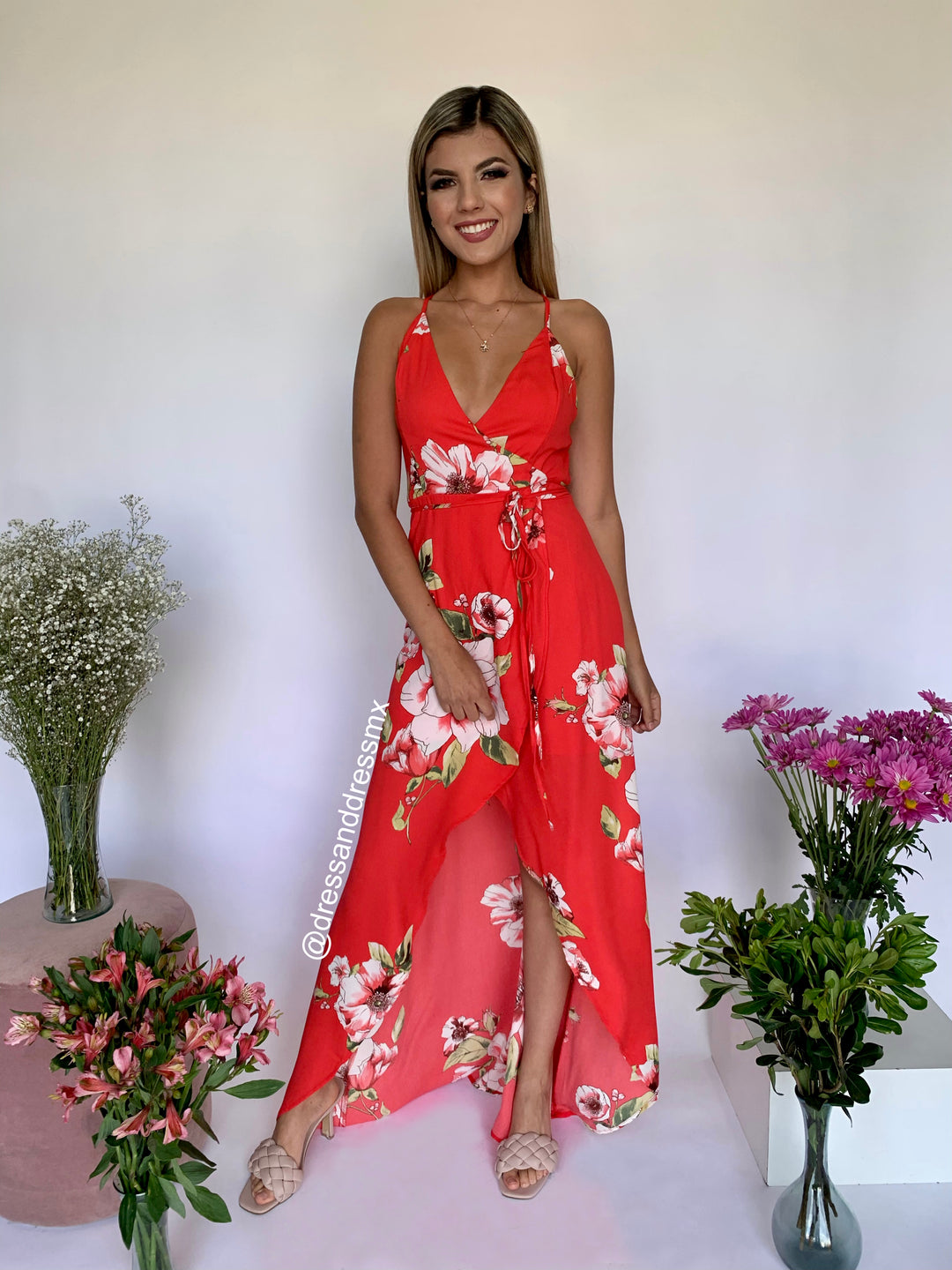 VESTIDO CORAL TIRANTES