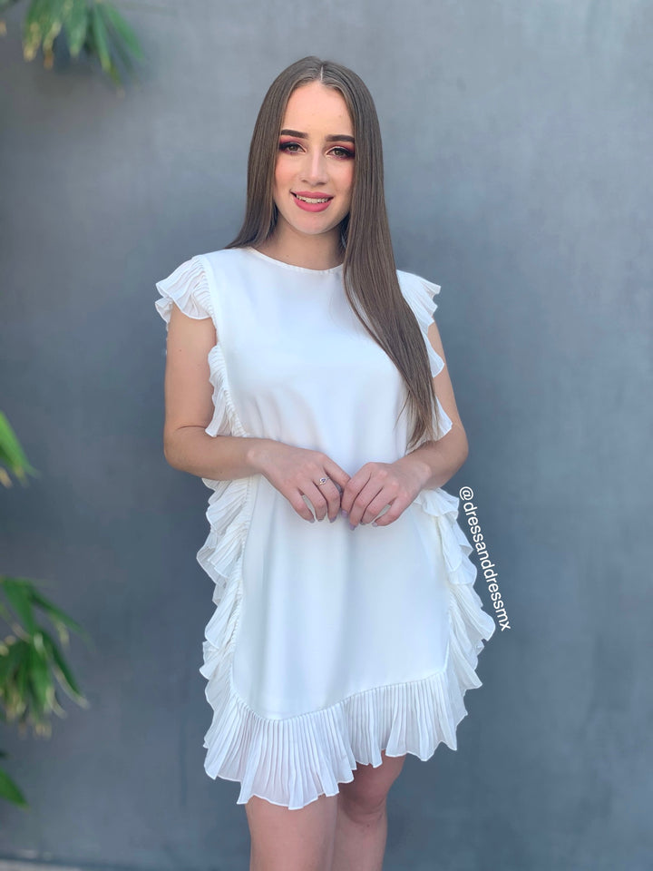 VESTIDO OLANES LATERALES BLANCO