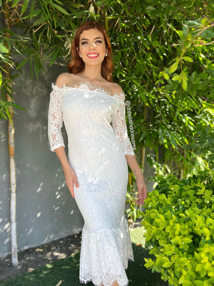 Vestido offshoulder encaje midi