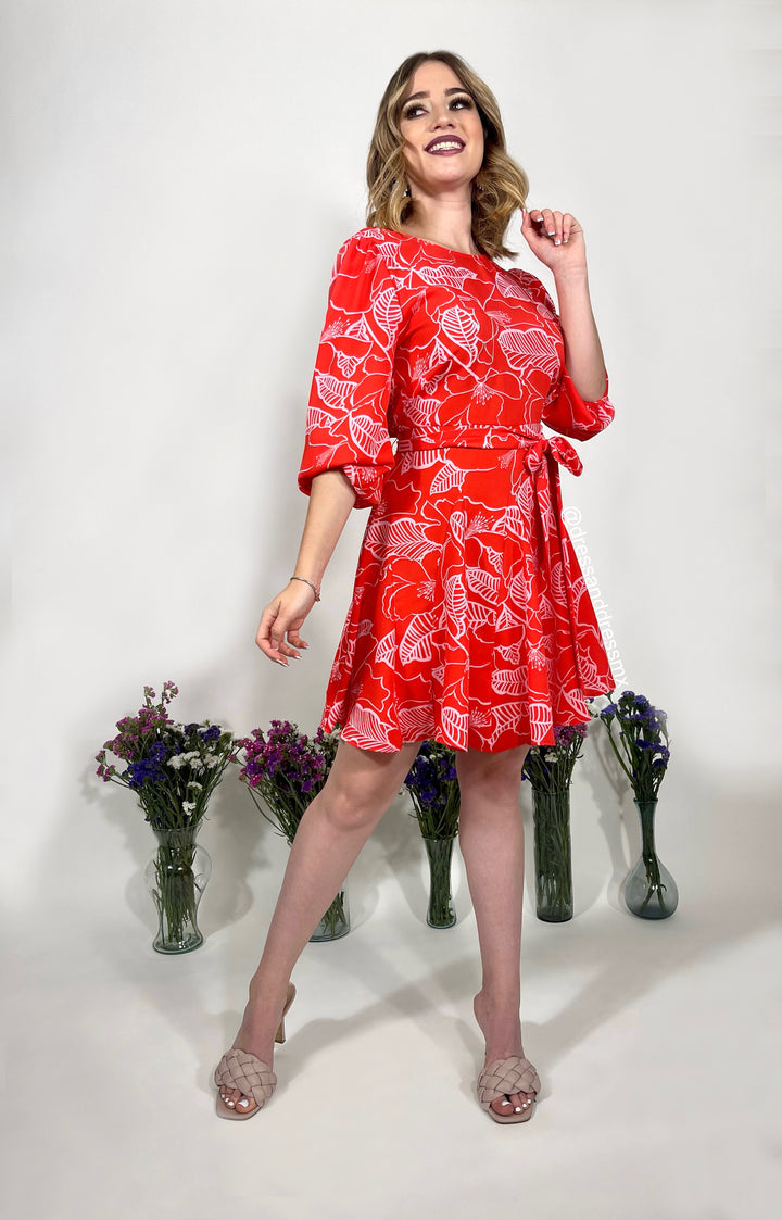 Vestido naranja flores rosas