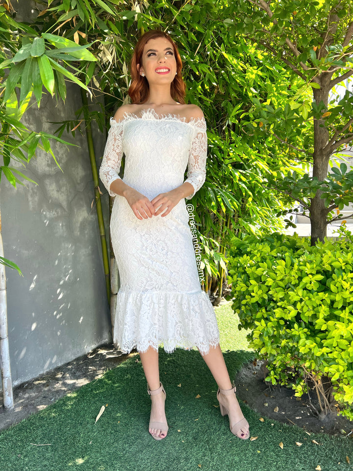 Vestido offshoulder encaje midi