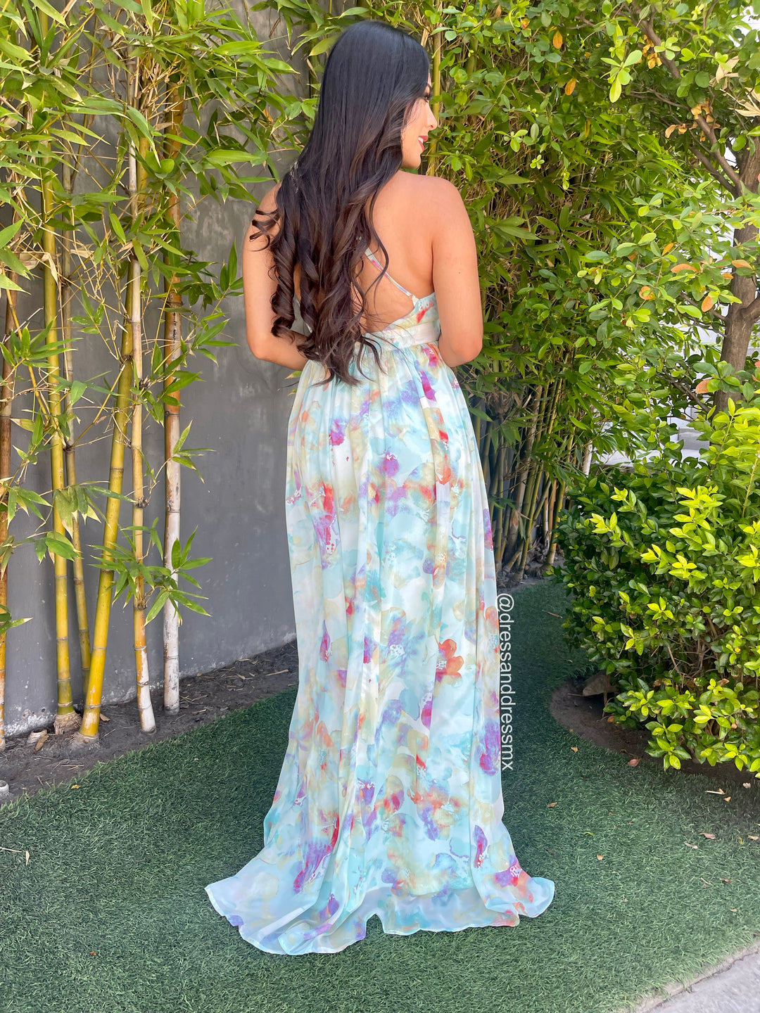 Vestido escote v estampado azul
