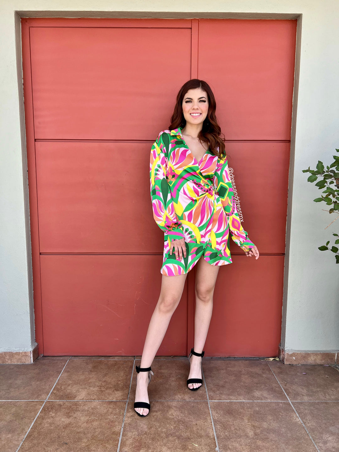 Vestido estampado verde,rosa & amarillo