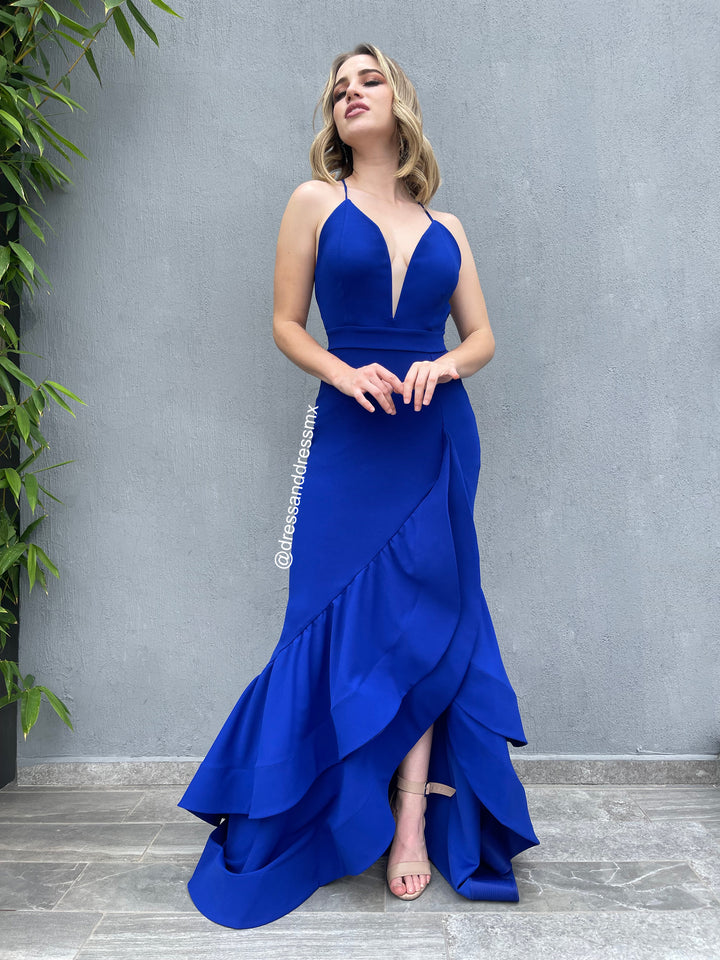 Vestido azul volantes abajo