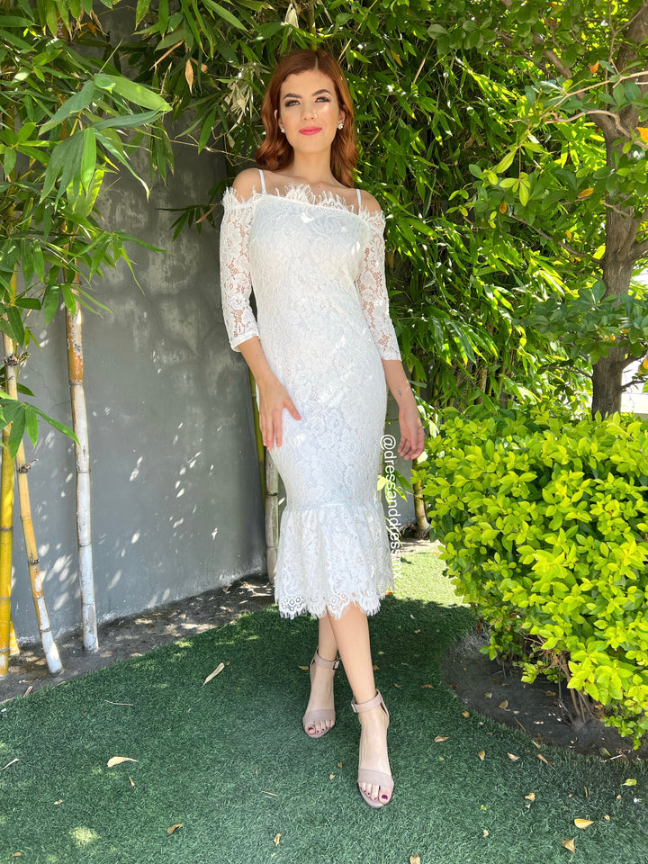 Vestido offshoulder encaje midi