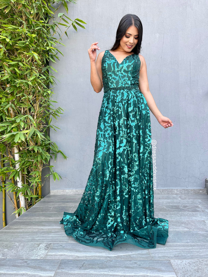 Vestido verde linea a