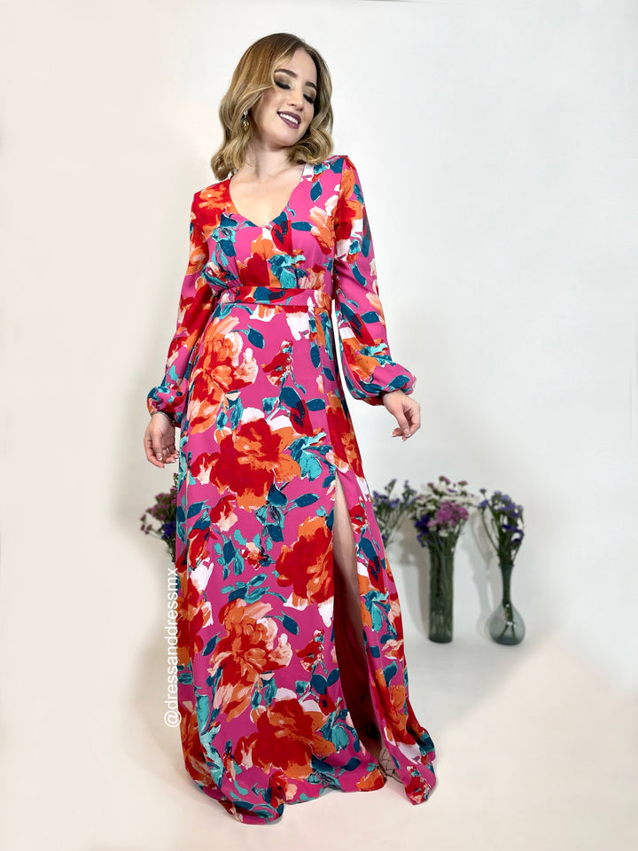 Maxivestido rosa estampado colores