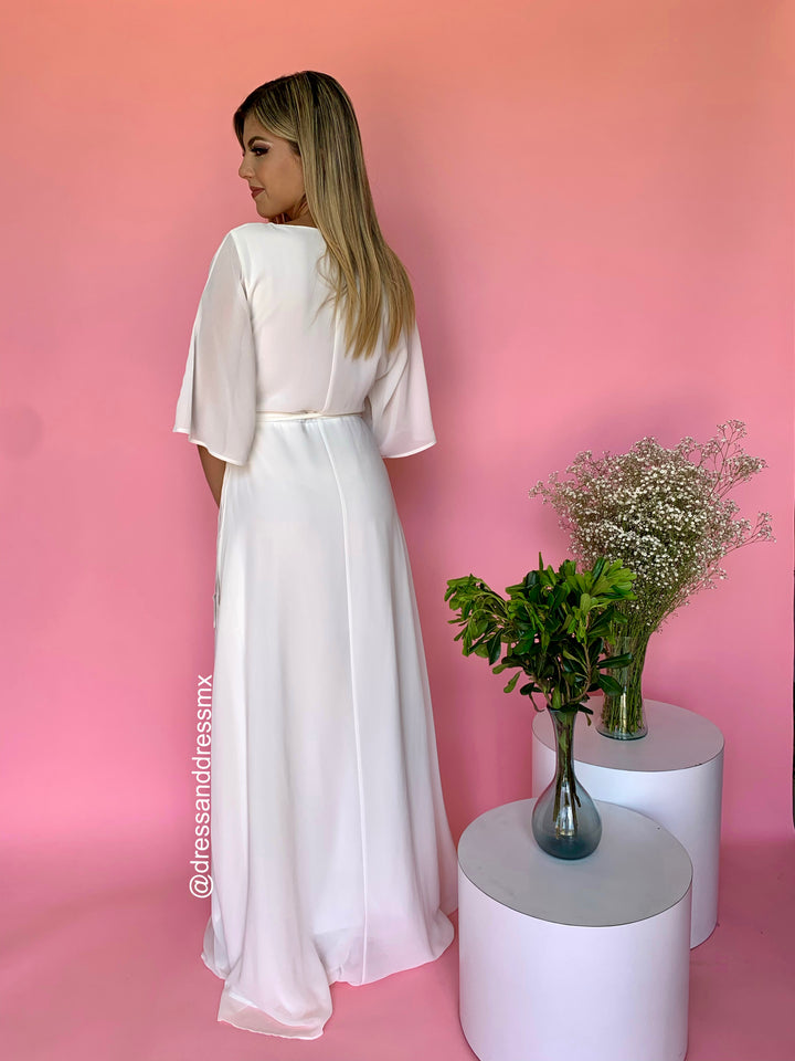 MAXIVESTIDO BLANCO MANGA CORTA